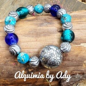 Blue turquoise Sonoran maxi beaded handmade bracelet/colorful/pastel chunky